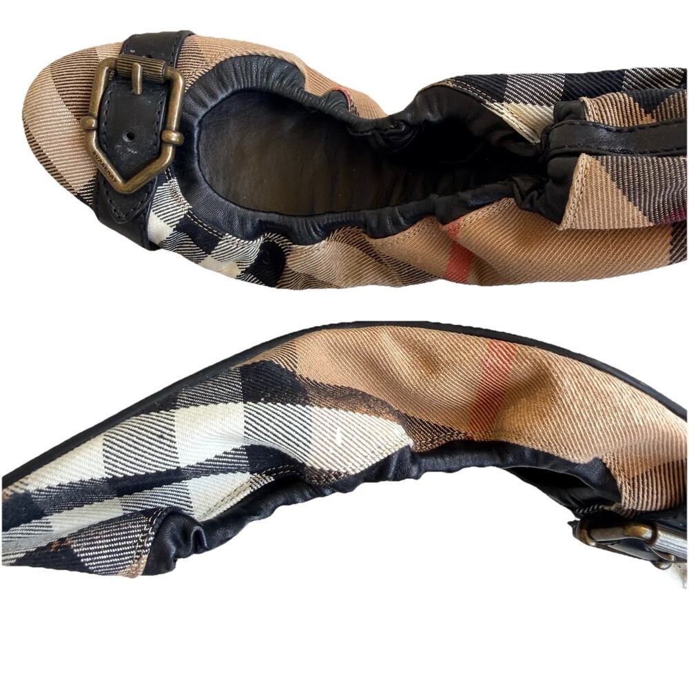 Burberry Nova Check Canvas Leather Buckle Scrunch Ballet Flats Shoes 8.5 - Picture 6 of 8